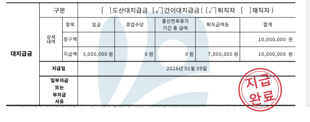 대지급금 지급 상세 내역, 지급완료
